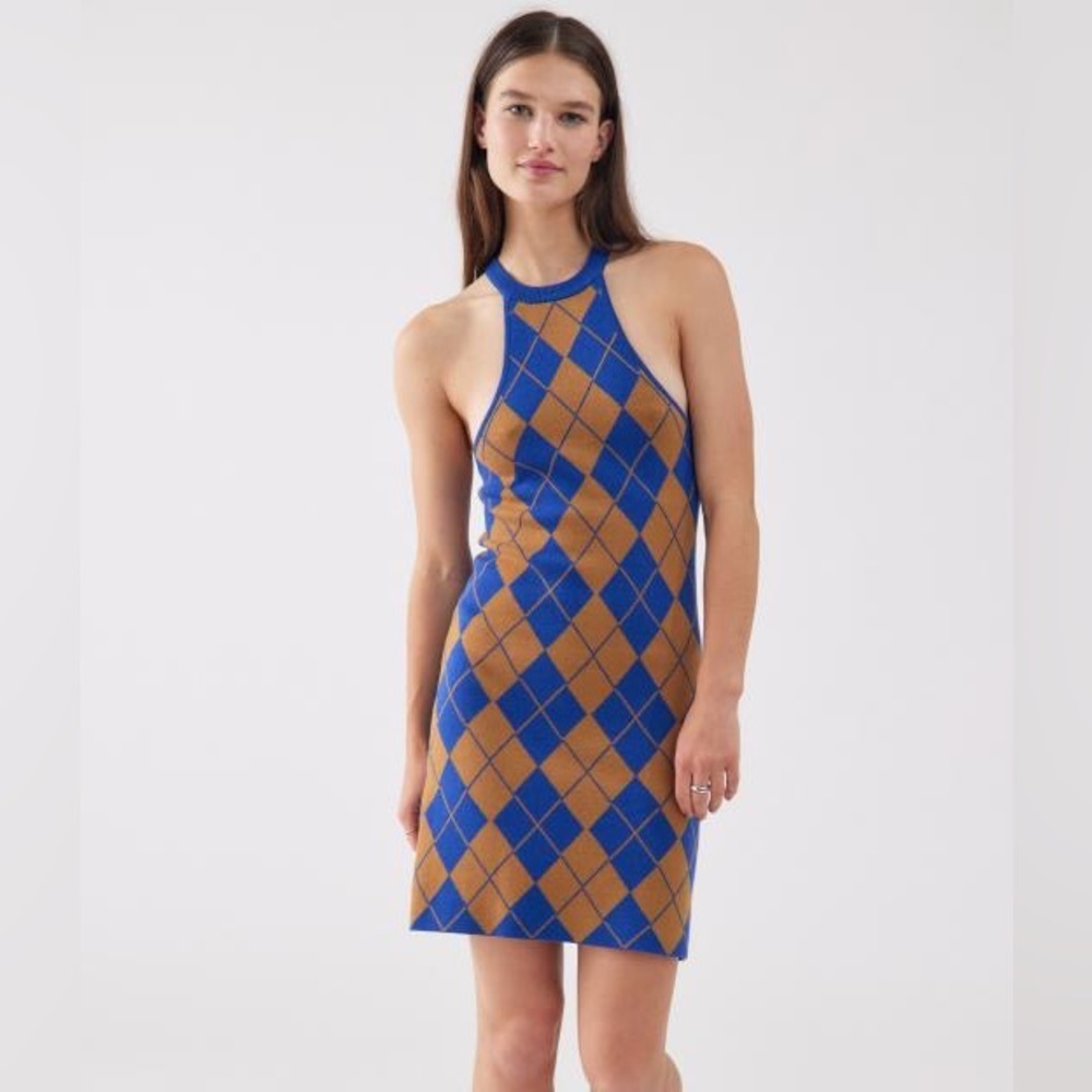 NWT Urban Outfitters Charlie Argyle Knit Mini Dress